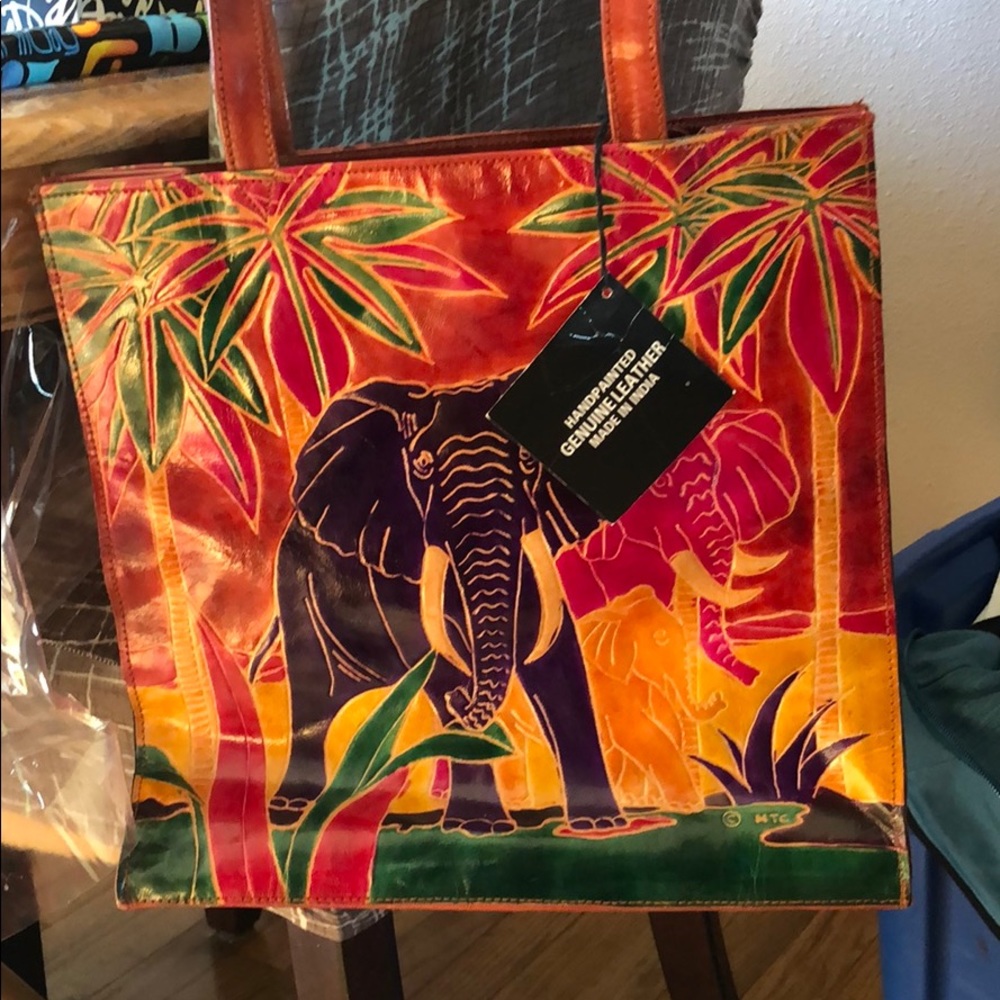 Handbag handpainted leather made in India new